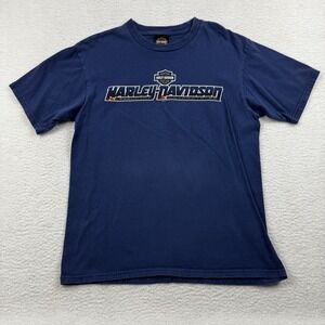 Harley Davidson T Shirt Mens L Blue Y2K Flames Orlando Alligators Made In USA